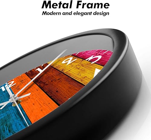 Miniatura 5 de Reloj de pared silencioso sin tictac, colorido, multicolor, analógico, pantalla grande, moderno de mediados de siglo, funciona con pilas,