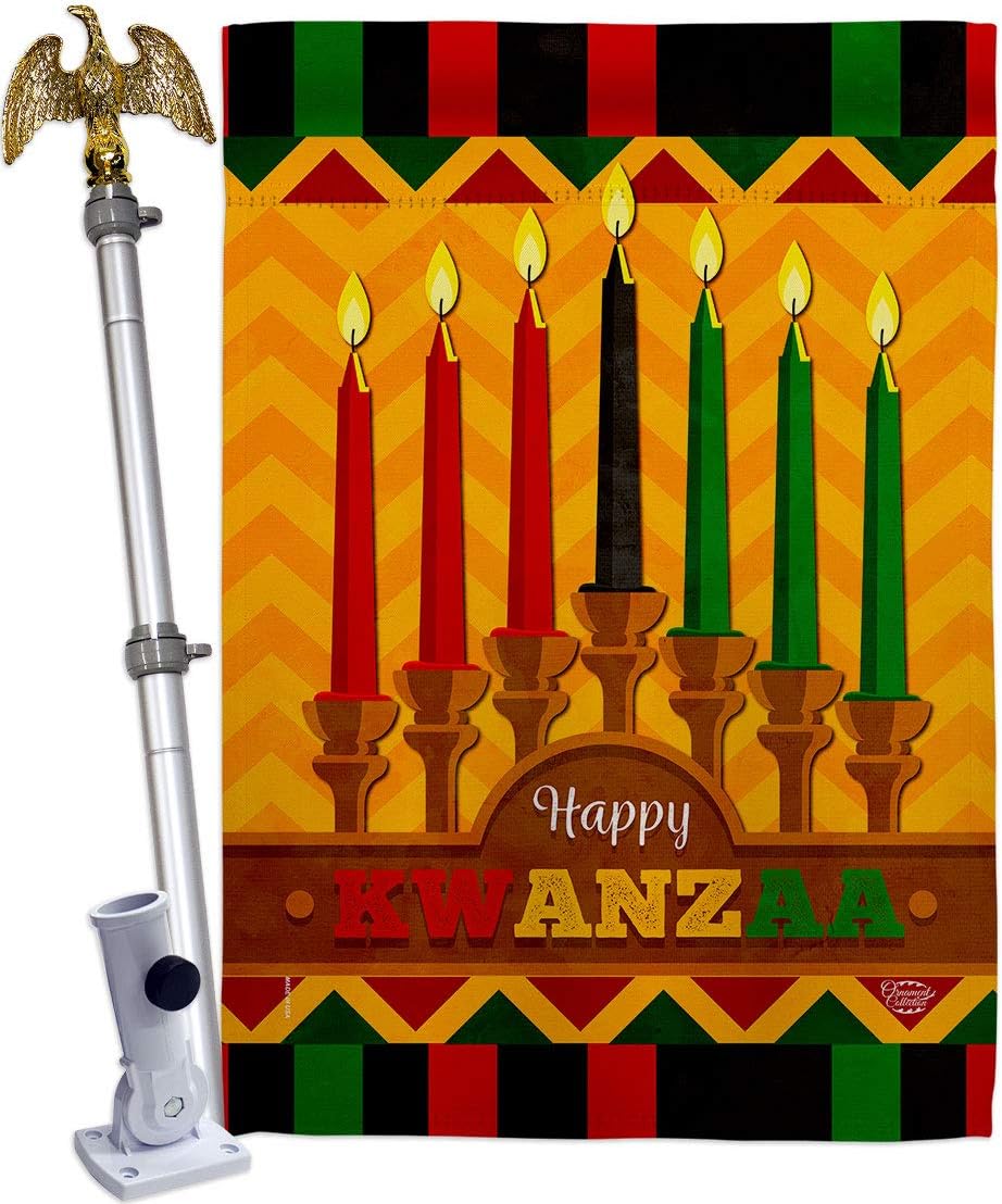 Kwanzaa Happy Holiday House Flag Winter Kinara Candles Celebrates African Americans Heritage Small Decorative Gift Yard Banner Double-Sided Made in USA 28 X 40