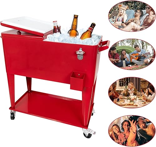 Miniatura 9 de Nattork Carrito enfriador portátil con ruedas de 80 cuartos de galón, carrito de hielo con ruedas, enfriador de bebidas al aire libre para patio,
