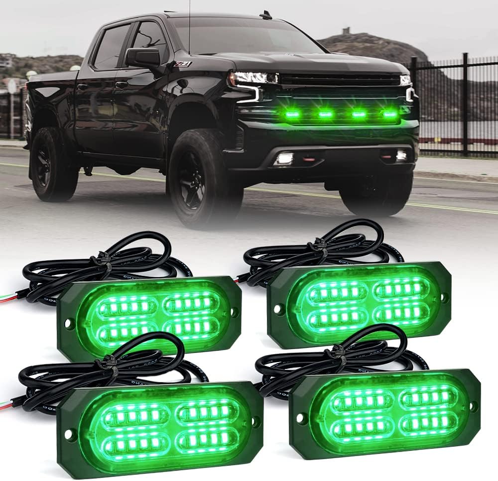 Xprite Green LED Surface Flush Mount Grille Emergency Strobe Lights Kit Ultra Slim