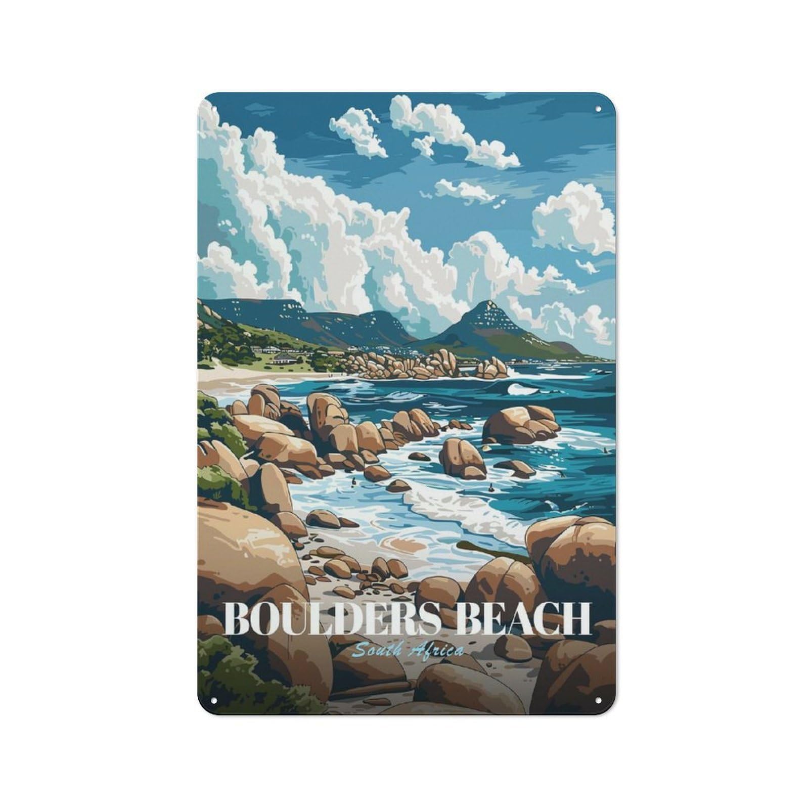 Junmoney Style-5 Country Style Kitchen Metal Sign 30X20cm Featuring Boulders Beach South Africa Travel Poster, Diner Style Decor For Kitchen, Cafe, Pantry Or Dining Room
