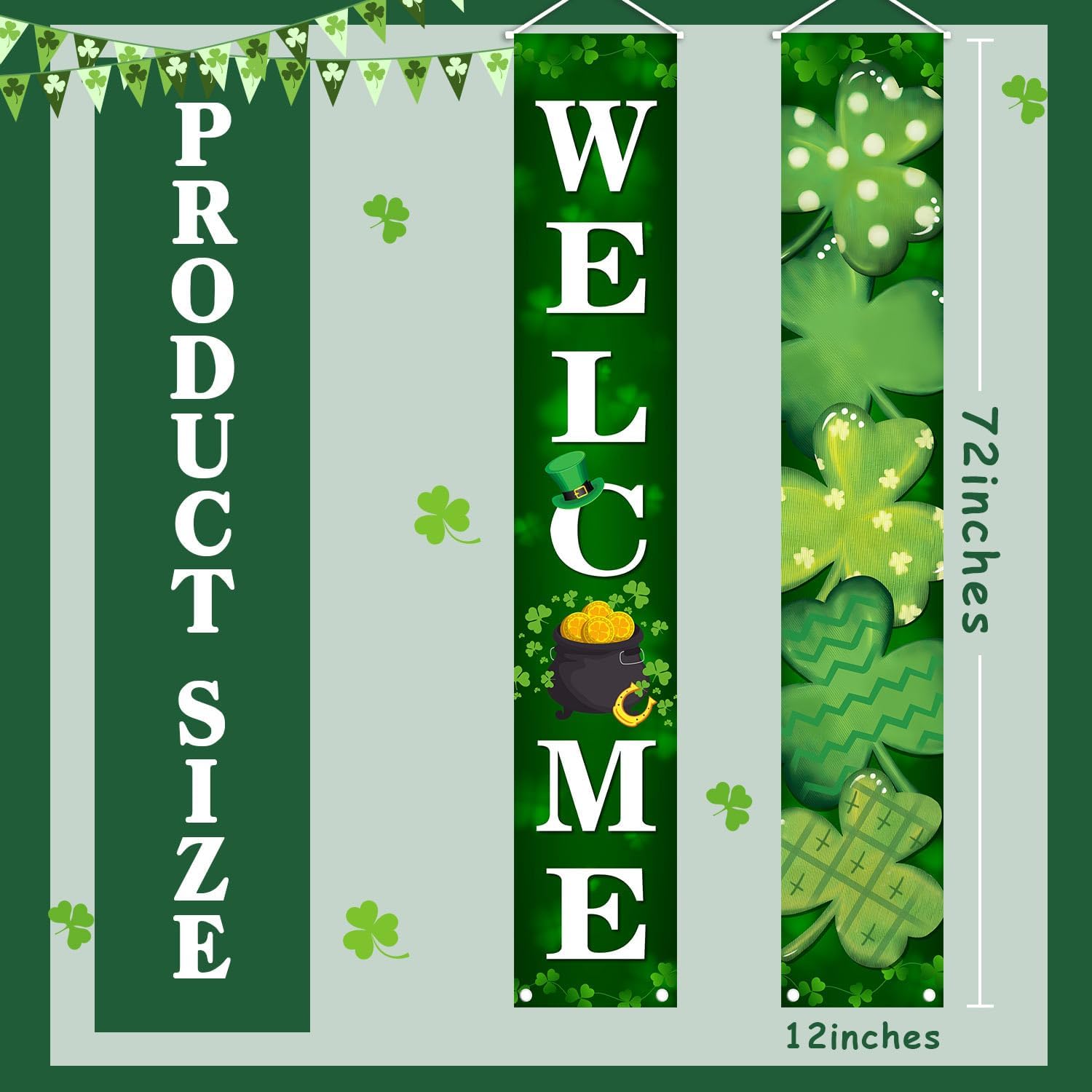 MEHOFOND 2 Pcs St.Patrick's Day Porch Banner Welcome Lucky Shamrock St.Patrick's Day Decorations Front Porch Decor Hanging Sign Green Saint Patrick's Clover Backdrop for Class Wall Home Indoor Outdoor