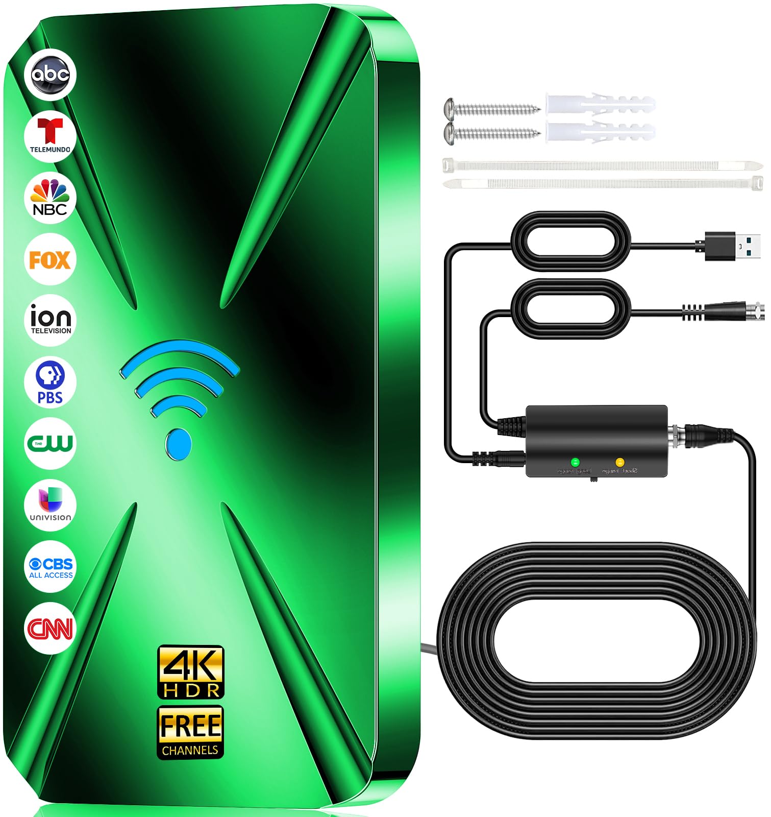2026 upgraded tv antenna indoor, 3600+ miles range digital antenna for smart tv indoor, hdtv antenna for local channels with amplifier, outdoor antenna support 8k 4k 1080p all tvs -38ft coax cable