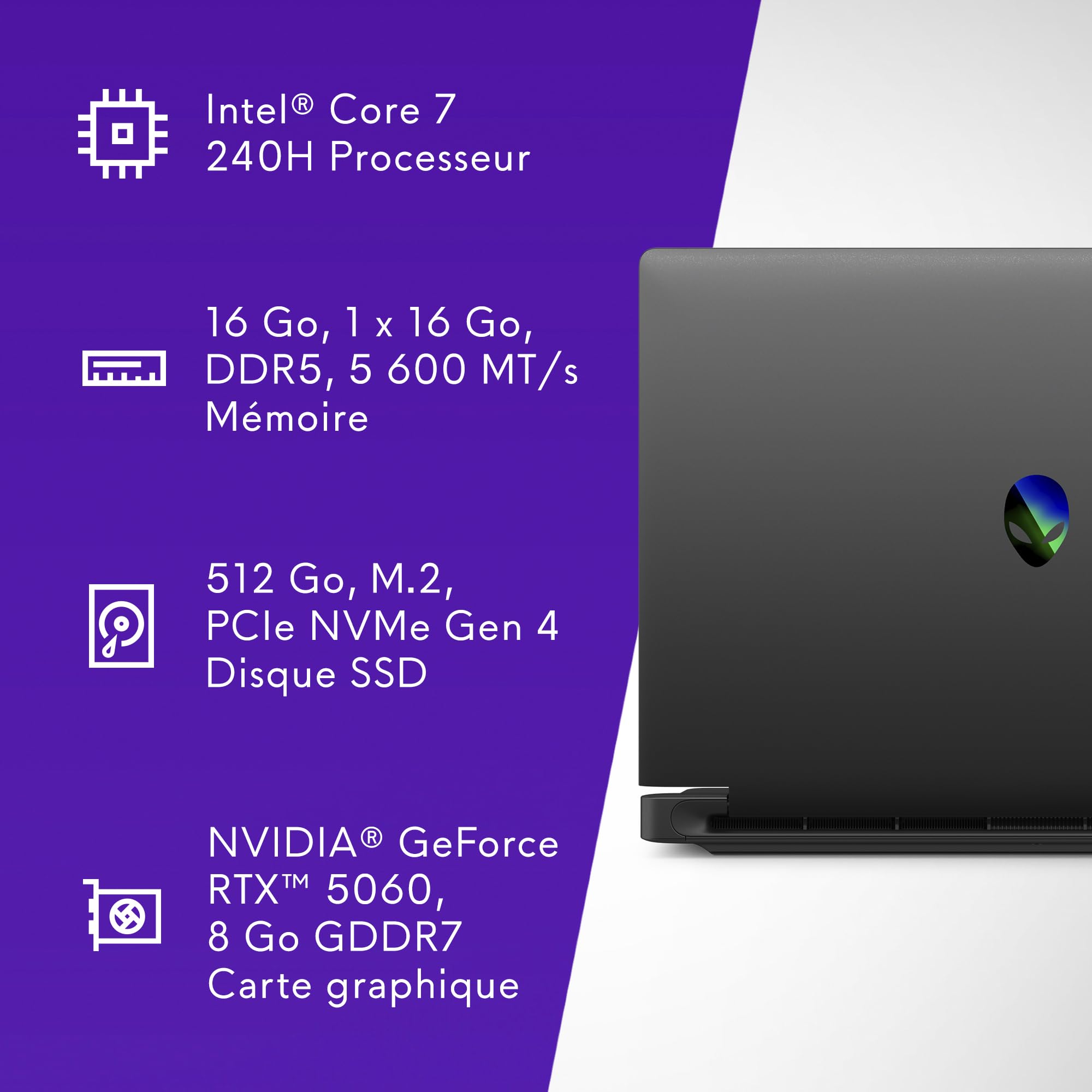 Ordinateur Portable Alienware 15 - Intel Core 7 240H, NVIDIA RTX 5060