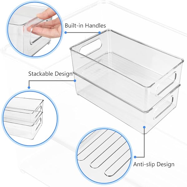 Diwoker Kühlschrank Organizer Stapelbar, Aufbewahrungsbox Küche Organizer, Speisekammer Vorratsbehälter Durchsichtig Behälter für Kühlschrank, Küchen, Schränke - 4