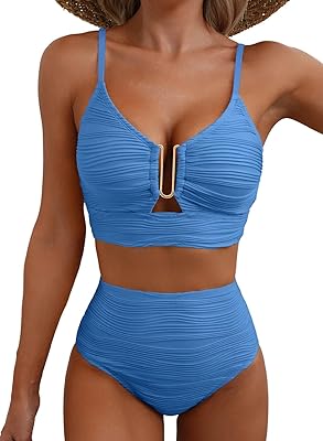 Herseas 2 Piece Bikini Set U-Wire Cutout Popular Swimsuit High Waisted Textured 2026 Summer Beach Swim Bathing Suits