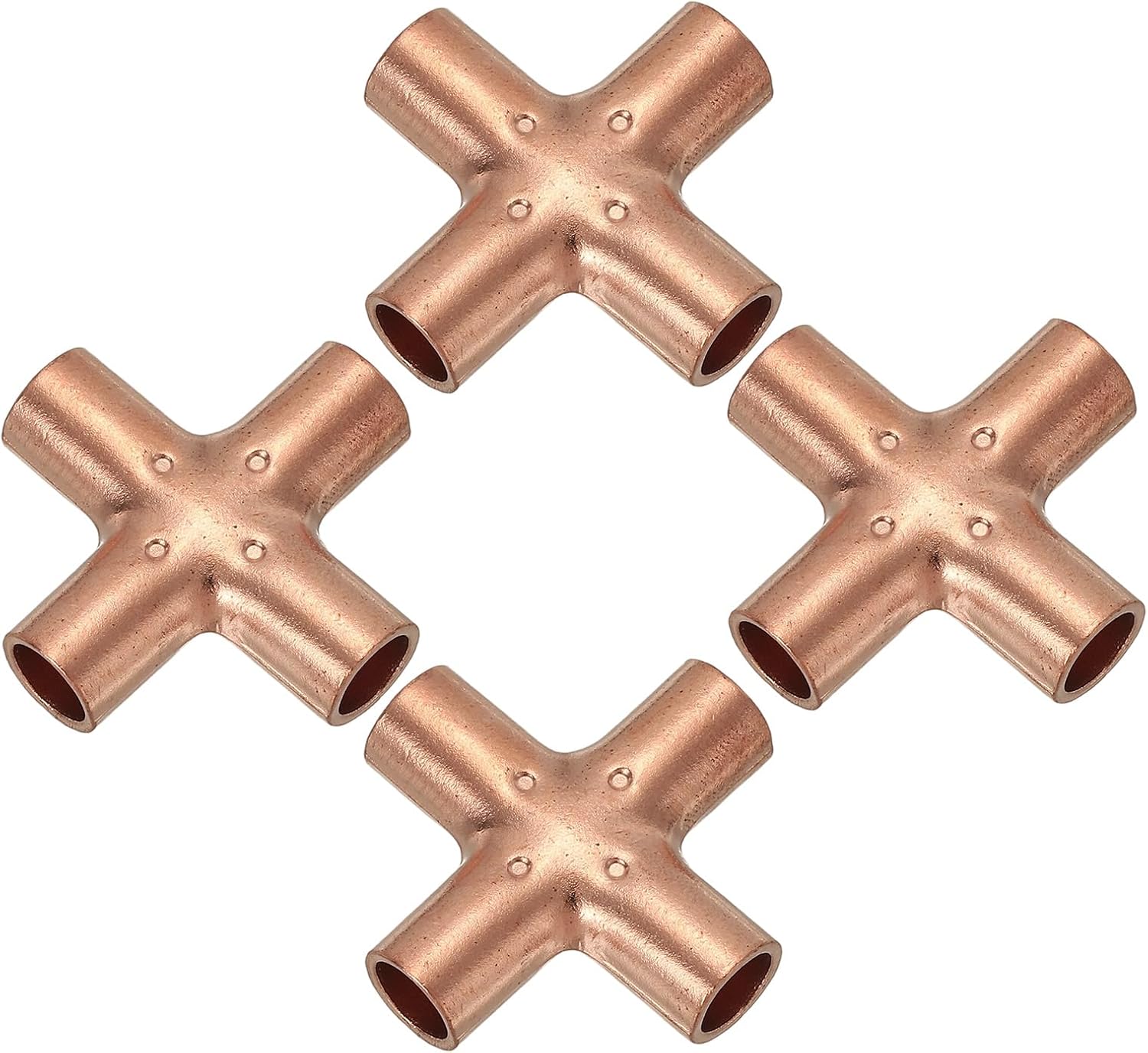 PATIKIL 5/8"(16mm) Copper Cross Pipe Fitting, 3 Pcs 4 Way Welding Copper End Feed Equal Pipe Connector for Plumbing Air Conditioning Refrigeration