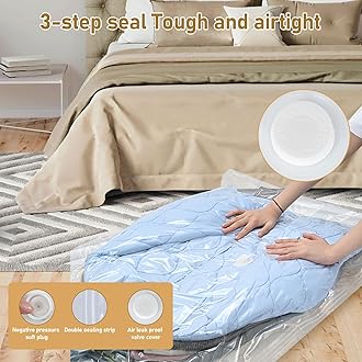 Hanging Vacuum Storage Bags, ZWMYF 4 PCS Space-saving Vacuum Bag for Clothes, Suits, Dresses, Coats or Jackets, Clear & Reusable Closet Organizer(1 Long 145x70cm & 3 Short 105x70cm)