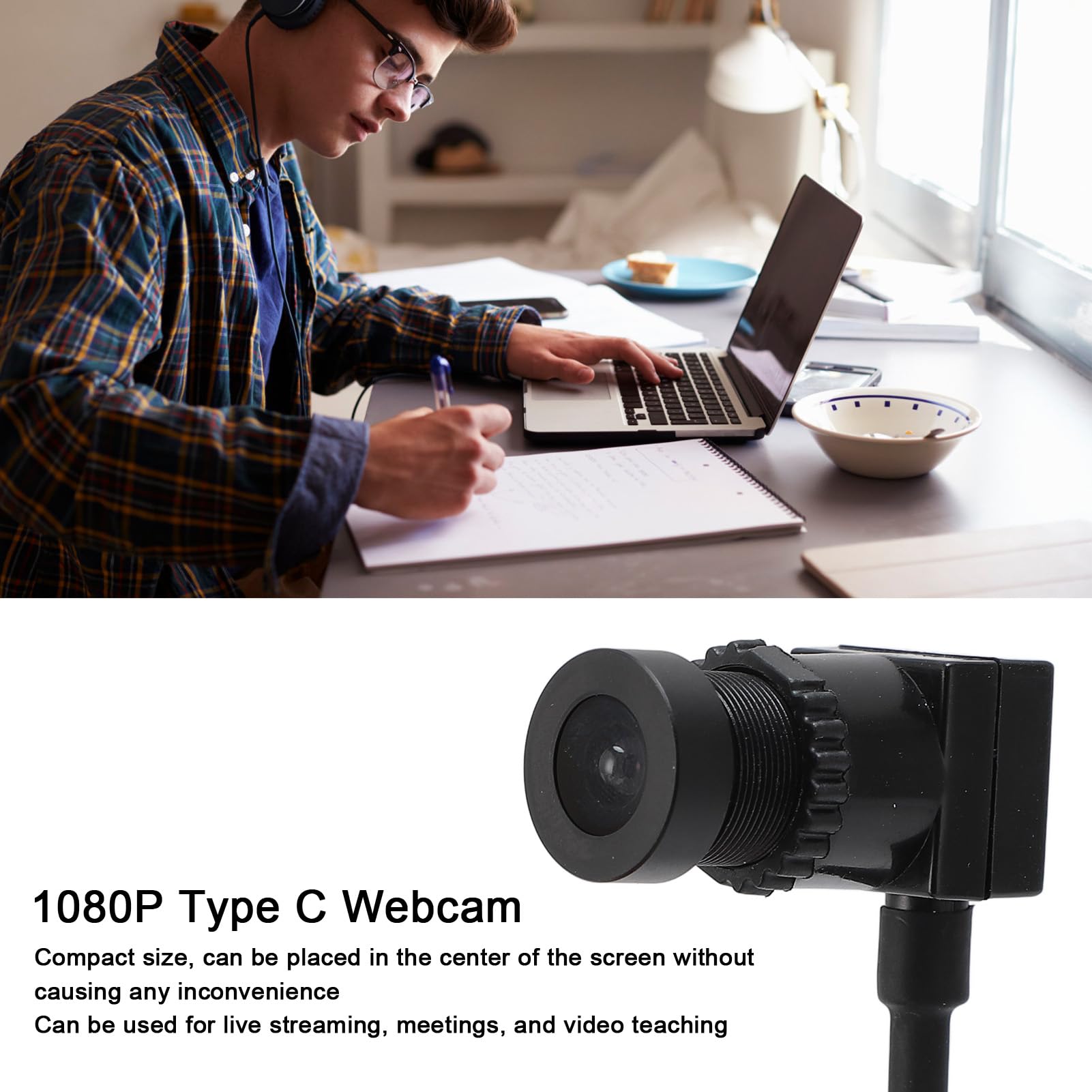 Sxhlseller Kamera Internetowa 1080p HD z Mikrofonem, Mini Kamera Internetowa USB z Kablem 1,5 M, Wtyczka Typu C i Aparat Odtwarzania na Laptopie Smartfon