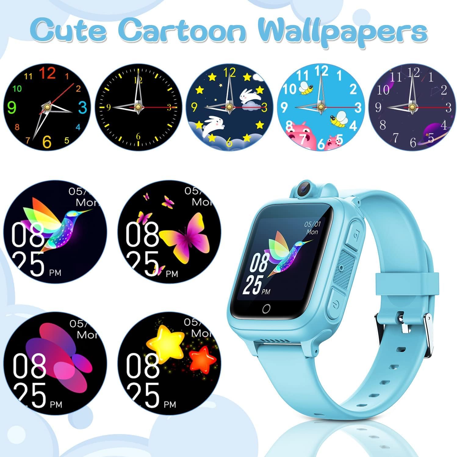 Awatty Smartwatch Kinder, Kinderuhr Jungen Mädchen, Kinderspielzeug 3 4 5 6 7 8 9 10 11 12 Jahre, Geburtstagsgeschenke, mit 90° drehbare Kamera, 14 Spiele, Musik, Wecker, Stoppuhr, Datum - Blau