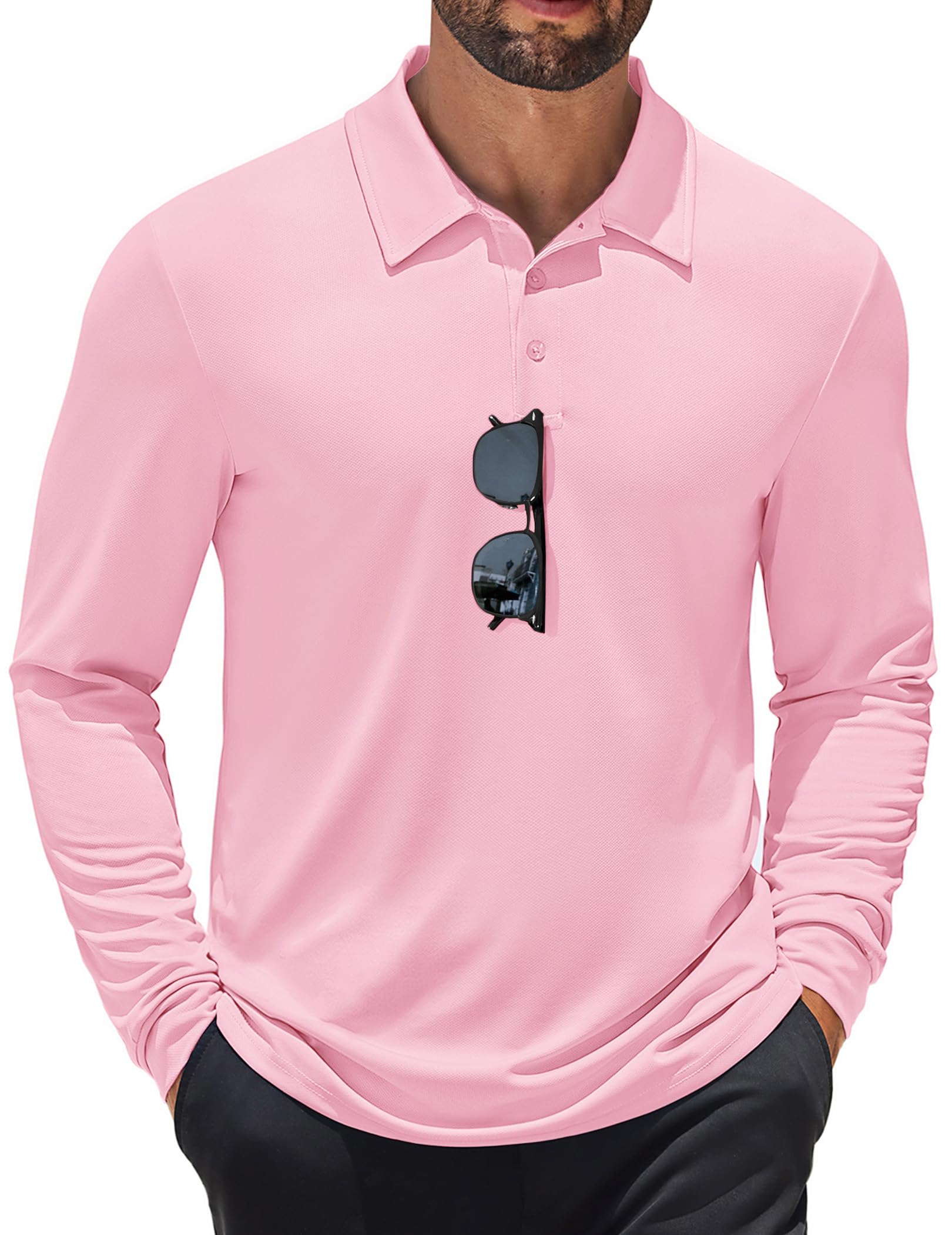 Mens Polo Shirt Long Sleeve Golf Shirt Lightweight UPF 50+ Sun Protection Quick Dry Moisture Wicking Collared Shirt