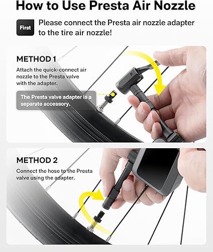 Miniatura 5 de HOTO Mini bomba de neumáticos para bicicleta, bomba de bicicleta de inflado rápido de 25 segundos con calibre, bomba de aire eléctrica portátil de
