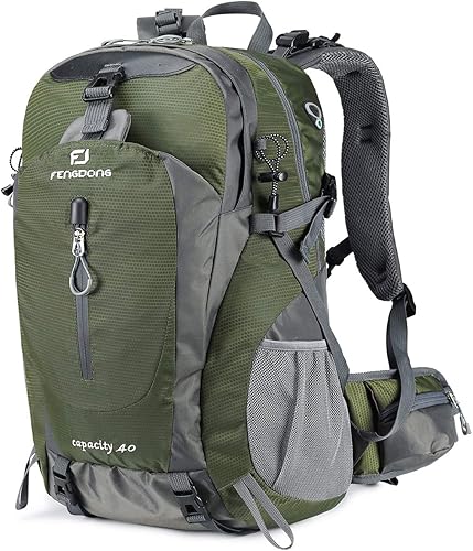 Fengdong Mochila de viaje impermeable y ligera para senderismo, acampadas, de 40 L, para hombres y mujeres, Verde
