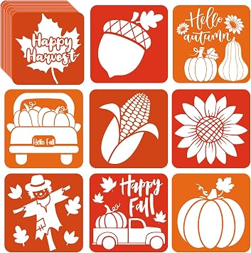 36pcs Fall Thanksgiving Drawing Stencils for Kids 8 Inch Pumpkins Sidewalk Chalk Stencils Painting Large Washable Reusable Autumn Themed Primary Shape Template for Thanksgiving Kids Toddlers Preschool