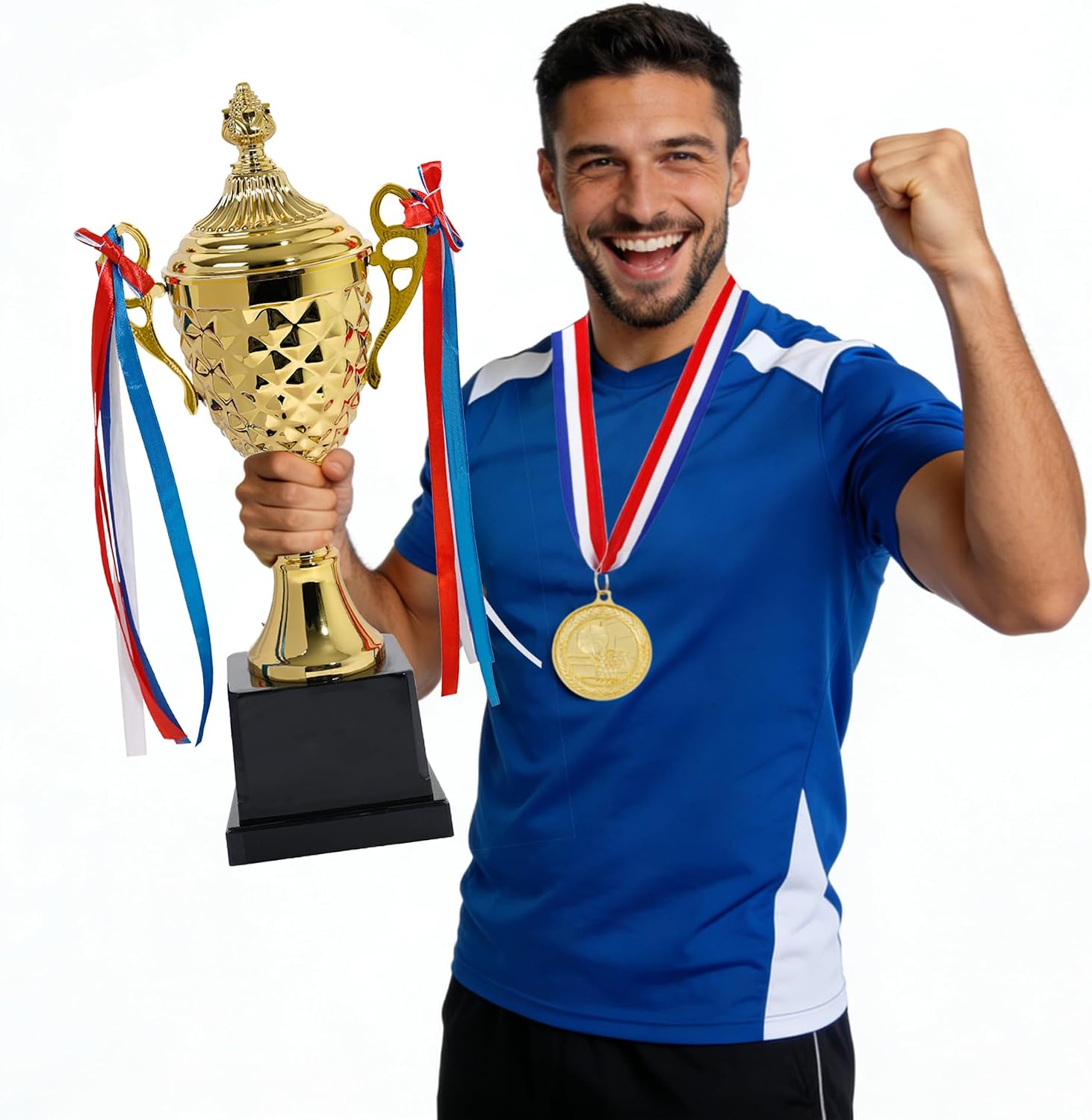 15 Inch Gold Champion Trophy Cup | Patriotic Red-White-Blue Bow Design | Premium Award for Sports Tournaments, Competitions & 1st Place Ceremonies