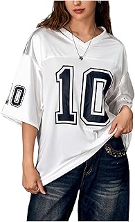 Women's Oversized Jersey Shirt Graphic Tees V Neck Short Sleeve Vintage T Shirts
