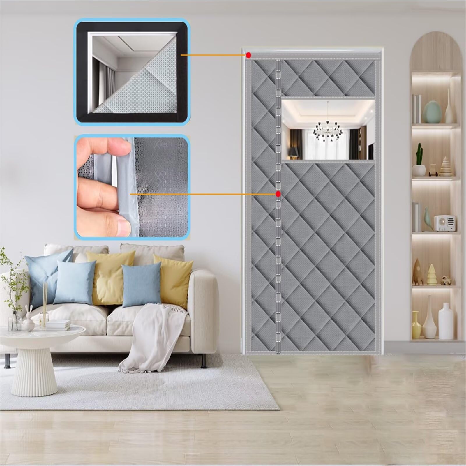 Tenda della Porta Inverno con finestra di visualizzazione,Marrone 180x240cm Apertura laterale,Impermeabile Termica e Isolante Tende Divisorie Chiusura Automatica,per Porte d'Ingresso,Cortili Porte