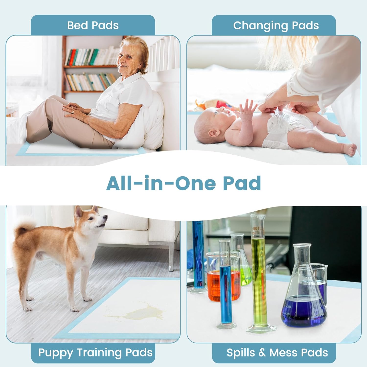 PETSITE Dog and Puppy Pee Pads, 6-Layer Leak-Proof Super Absorbent, Quick-Dry Surface, Indoor Outdoor Disposable Potty Training Pads, Blue & White (30" x 30" (150 Count))