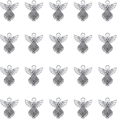 30 dijes de ángel vintage de metal plateado de 0.06 x 0.91 pulgadas (1.024 x 0.906 in), colgantes vintage para hacer joyas, kit de collares,
