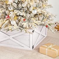 Vista 6 de Glitzhome Collar de árbol de Navidad, cubierta de base de árbol de Navidad, 22" L de largo, collares de árbol de madera blanca lavada para árboles