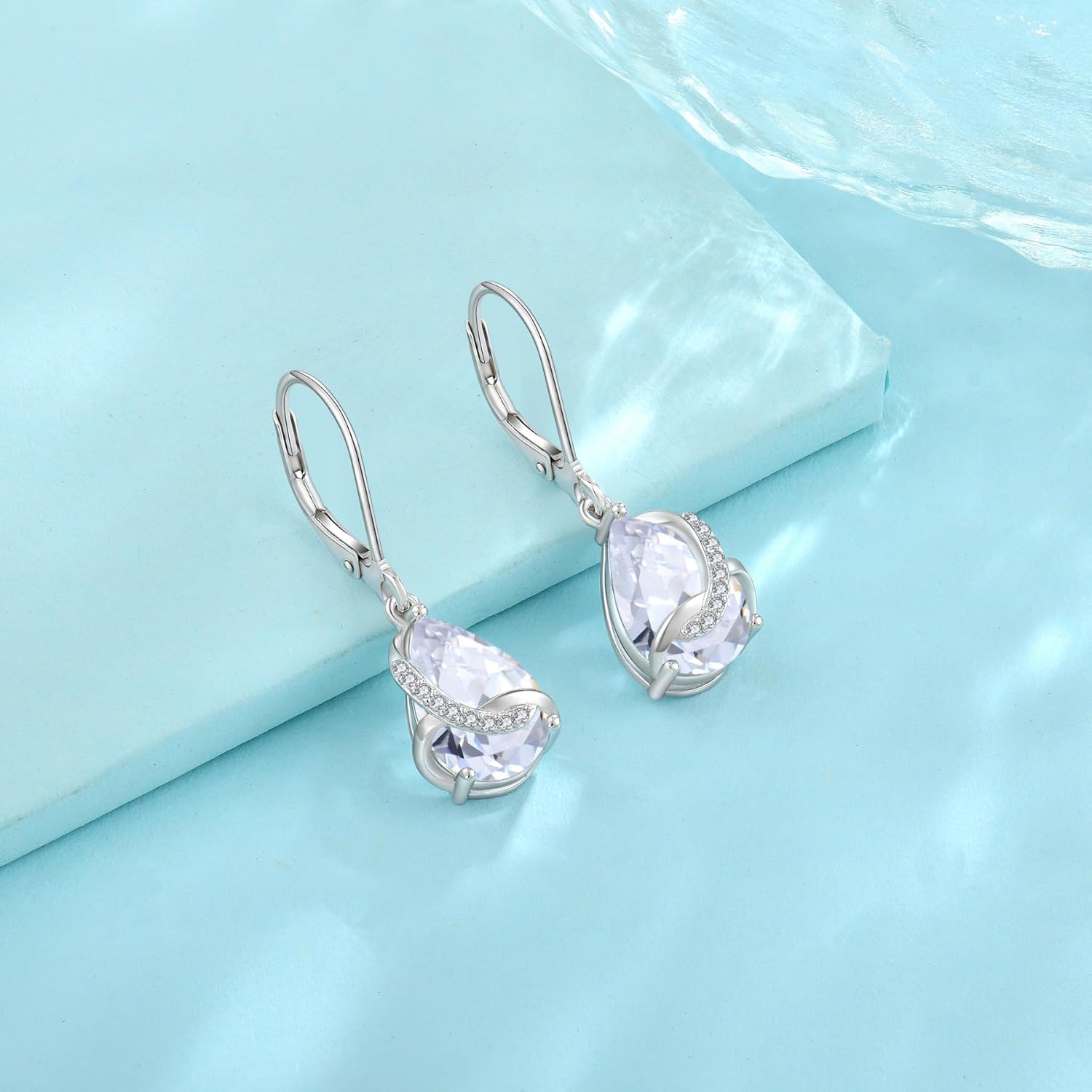 Teardrop Earrings for Women 925 Sterling Silver Dangle Drop Leverback Earrings Birthstone Jewelry Gifts for Wife Mom Girlfriend Her - Image 5