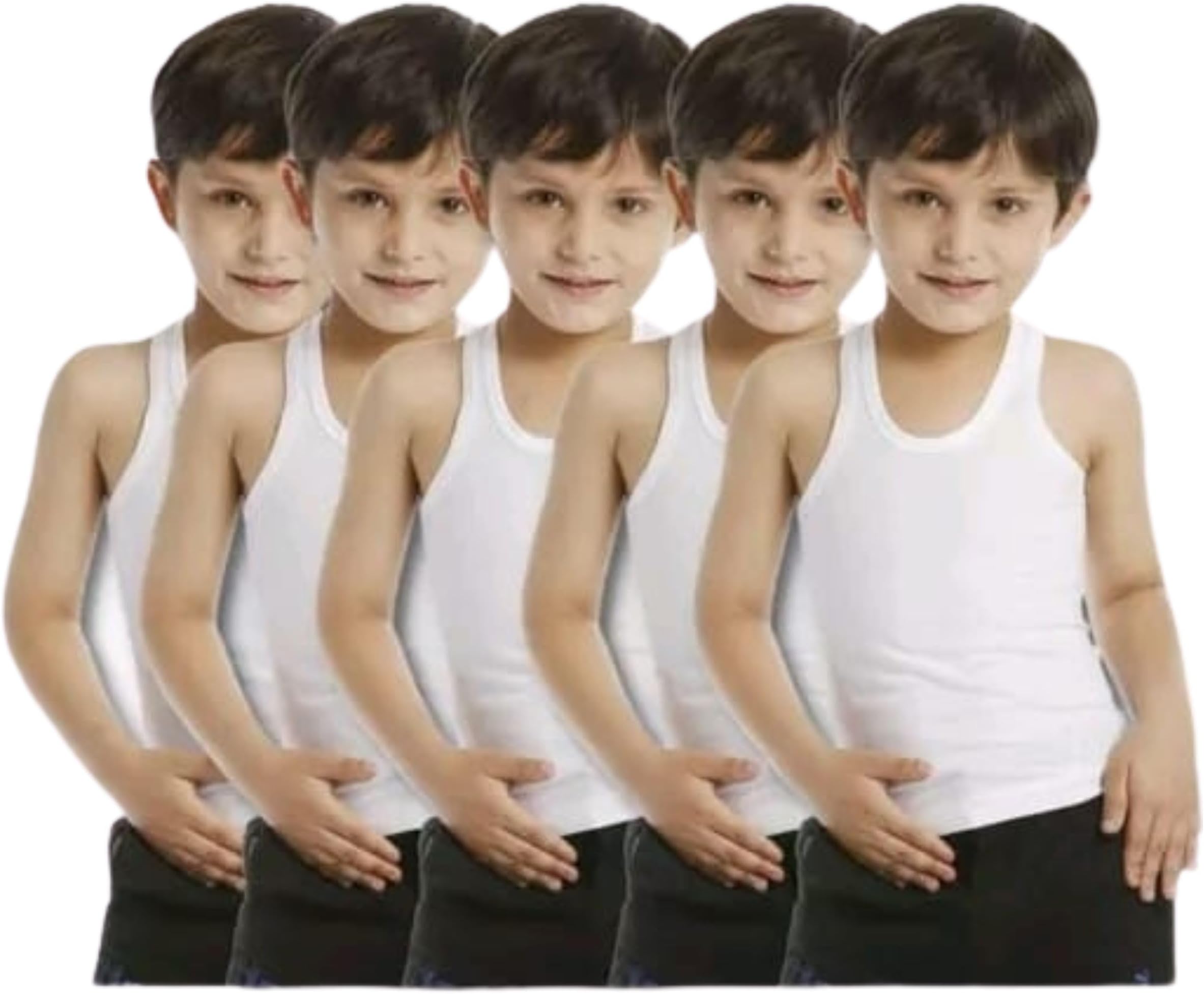 GenericSOXY Cottons Boy's Round Neck Sleeveless Cotton White Plain Vest/Baniyan Pack of 5