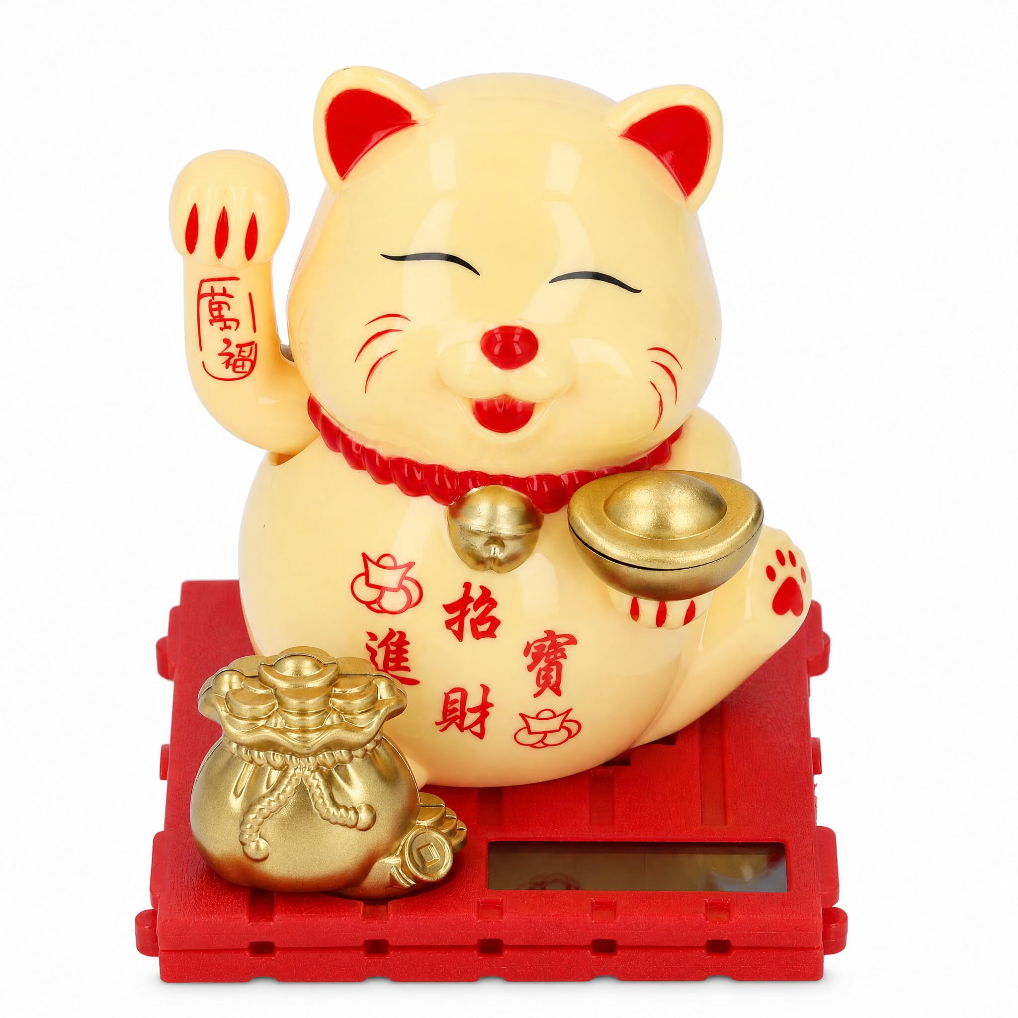 SENECESLI Lucky Cat Waving Arm, Solar Powered Cute Waving Cat, Vivid and Lovely Chinese Fengshui Lucky Fortune Cat, Cat Statue Decoration for Home Display, Car Decor, Business Openings