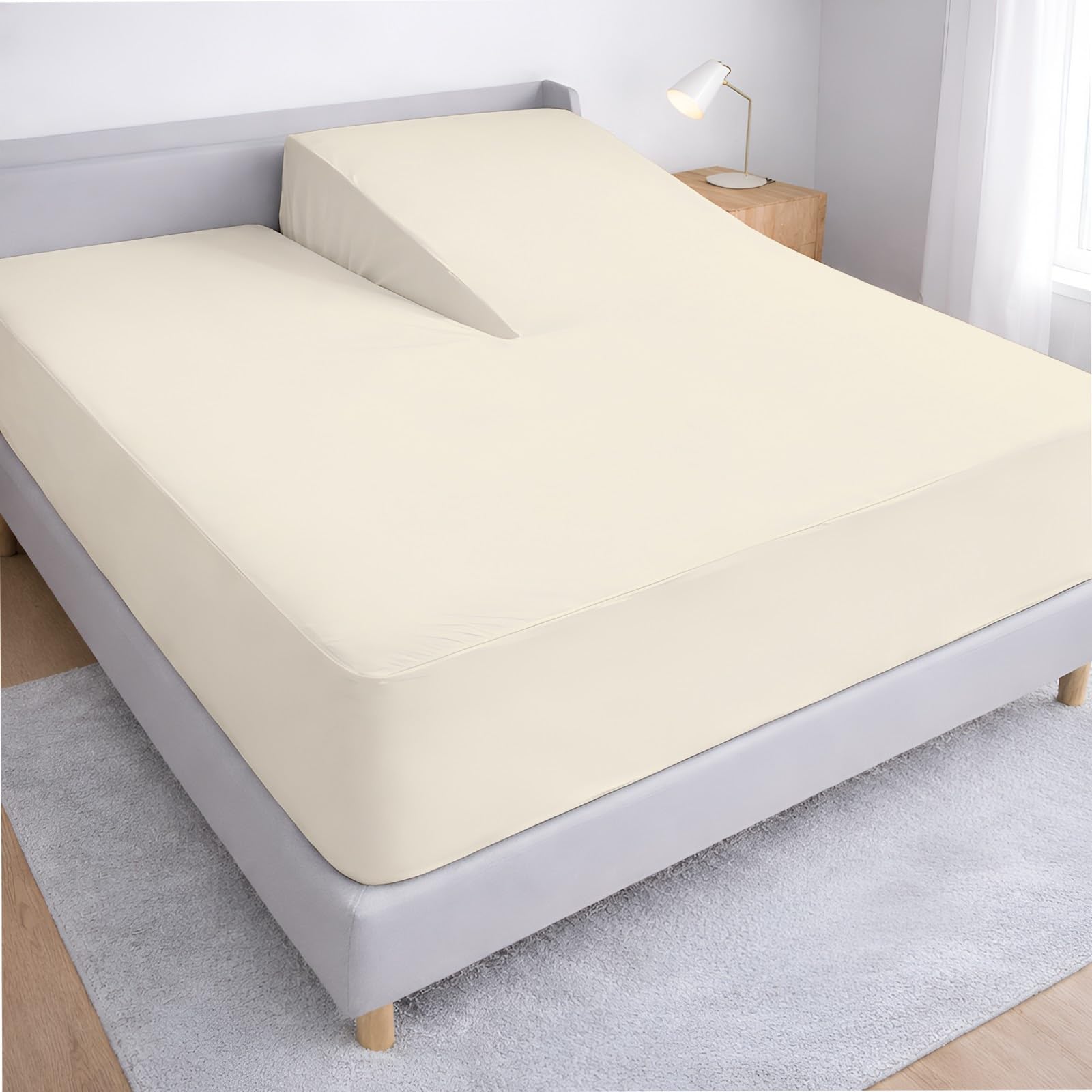 Cottington Lane 1 Piece Top Split Flex Head Queen Fitted Sheet Only for Adjustable Bed, Premium Egyptian Cotton 15" Deep Pocket Half Split Bottom