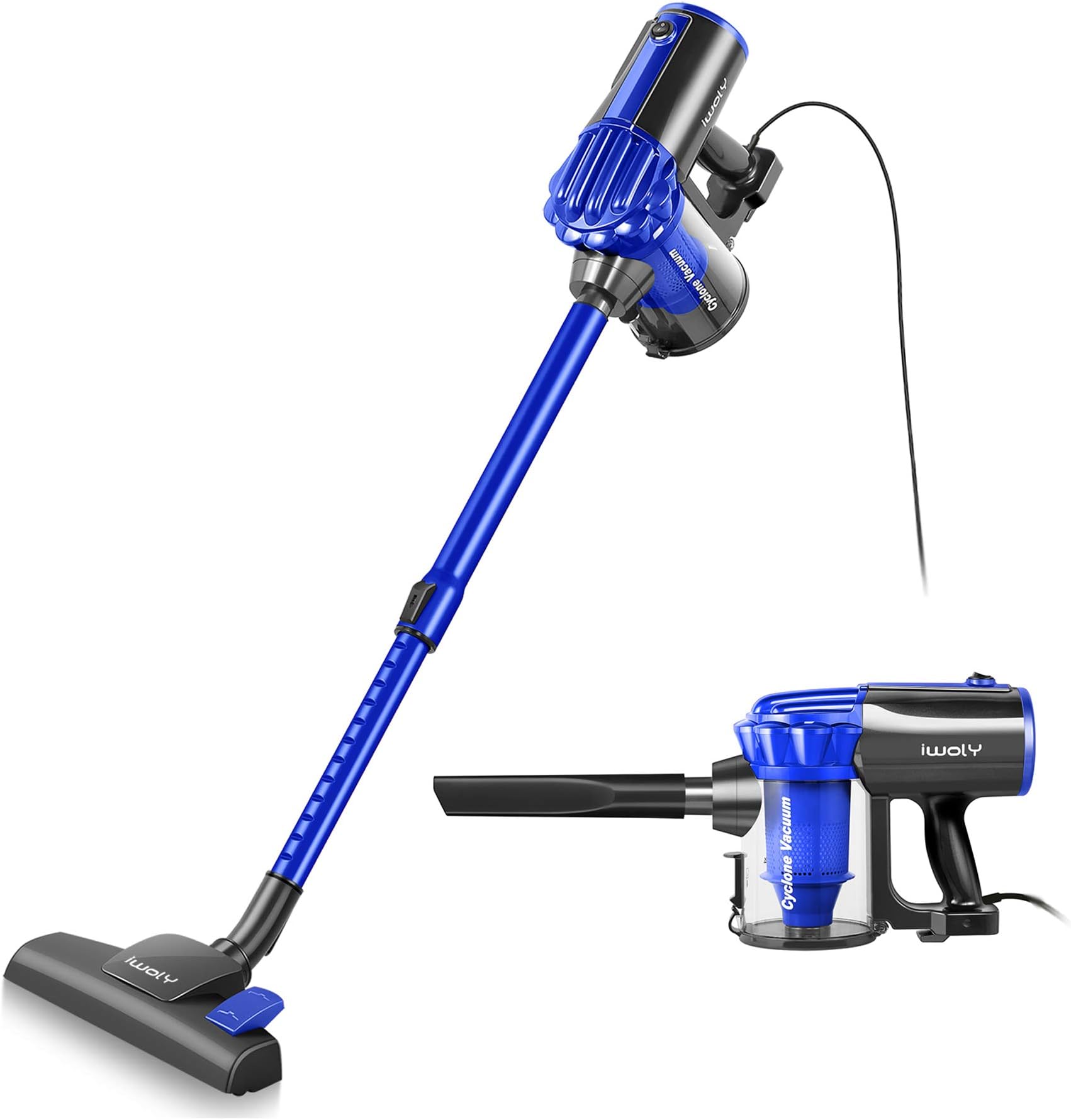 iwoly V600 Vacuum Cleaner Corded Bagless Stick and Handheld Vacuum for Hard Floor (Blue)