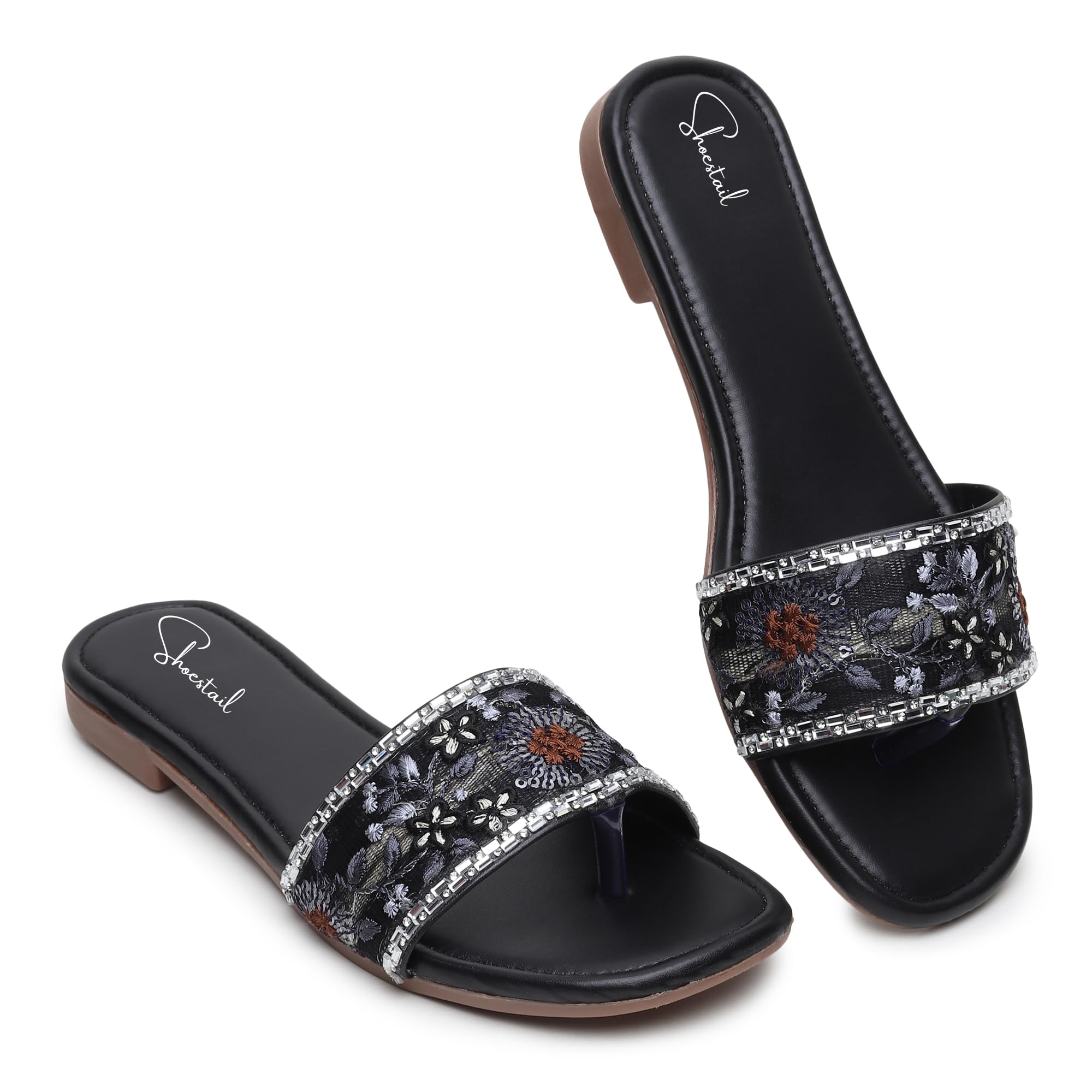 Shoestail Embroidered Slip On Ethnic Flats Sandals comfotable & stylish Sandals Casual Summer Beach Flats Sandal For Women & girls Black38 (B0CFFZRNY4) Amazon Price History, Amazon Price Tracker