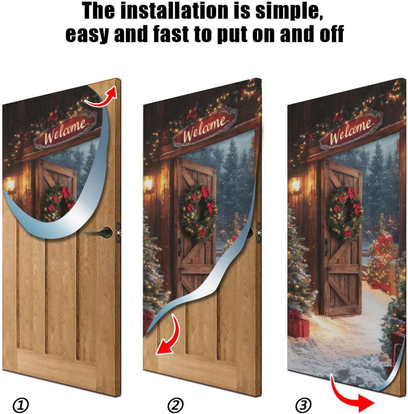 Burbuja Welcome Christmas Door Door Cover, Stretch Fabric Backdrop Door Porch Covers for Home Party Holidays Decoration, 35x79 In