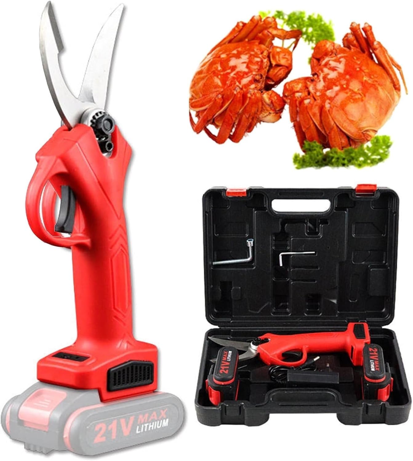 Electric Food Scissors，Kitchen Bone Scissors,2 * 21v Lithium Batteries-Wireless Handheld Poultry Shears Chicken Bone Scissors,Rechargeable Lithium Battery Kitchen Scissors, Red