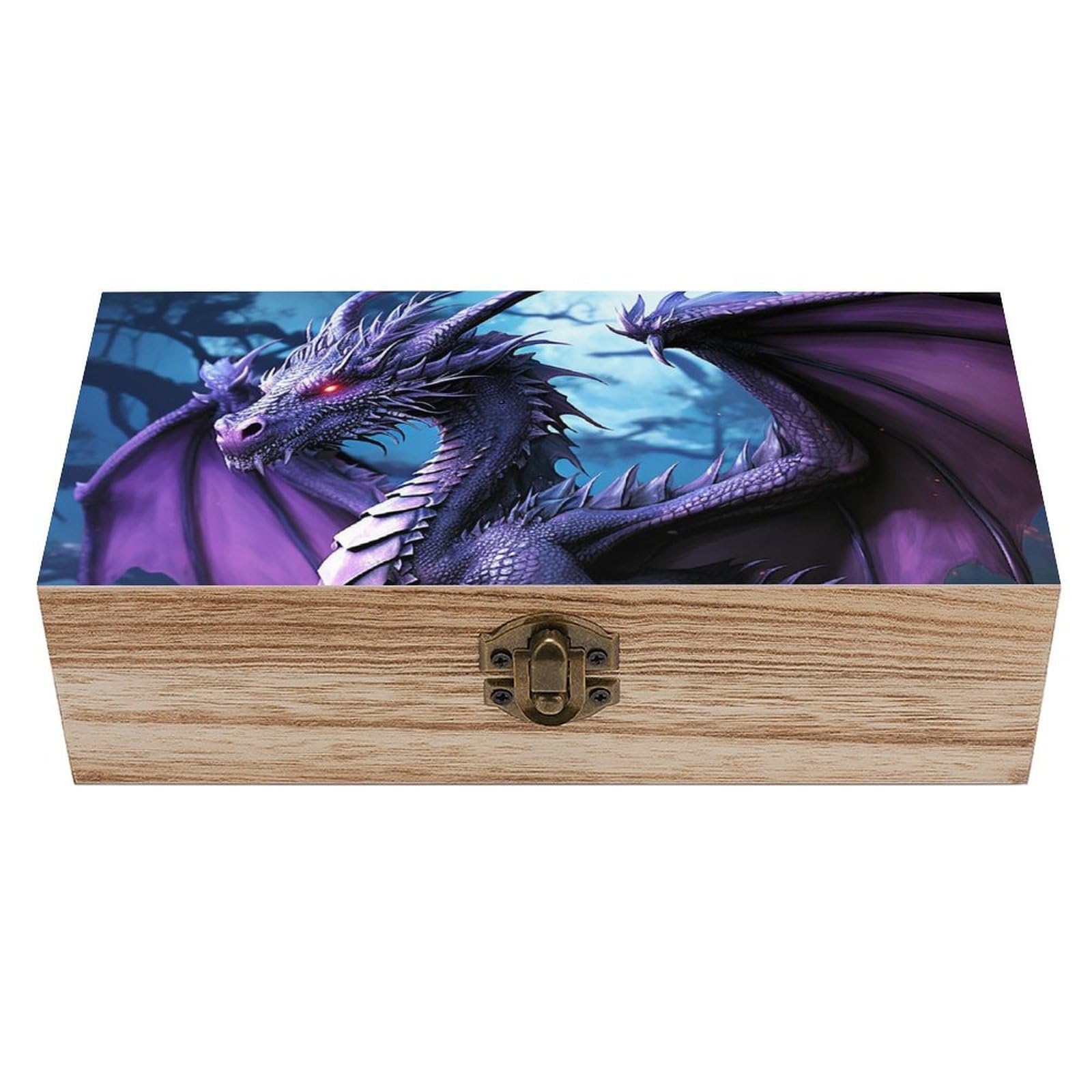 DWVTSLH Purple Dragon Purple Moon Wooden Storage Box Locked Wood Gift Box Decorative Keepsake Boxes Storage Bins, Memory Boxes for Pictures, Jewelry Organizer Unique Gift Ideas for Men Women