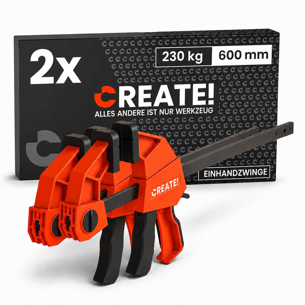 CREATE! Einhandzwingen, Schnellspannzwinge 600 mm. 2er Set mit 230kg Spannkraft - Super Strong