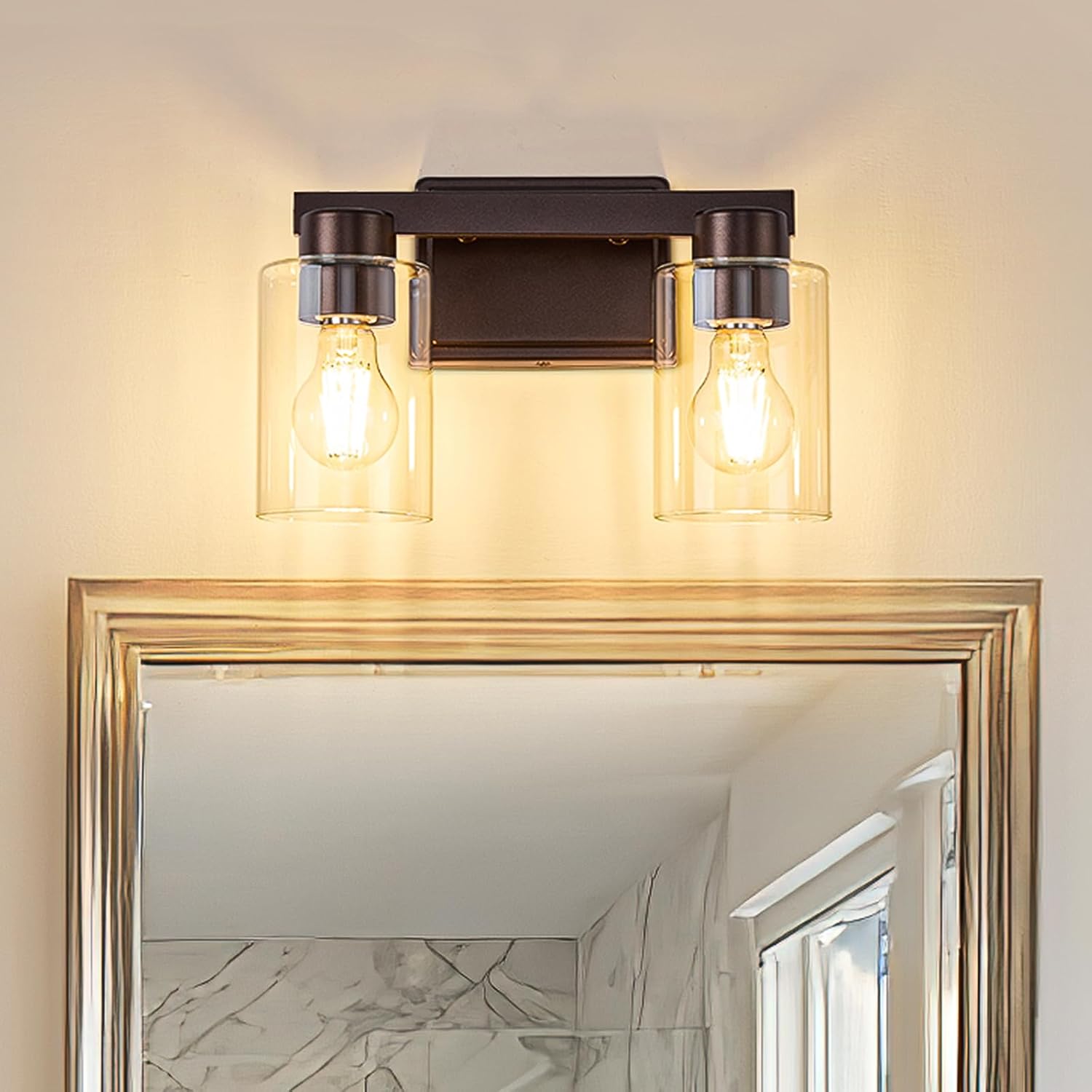 2-Light Bathroom Light Fixtures Modern Vanity Lights with Clear Glass Shade Oil Rubbed Bronze Wall Sconces Over Mirror for Bathroom,Powder Room, Living Room