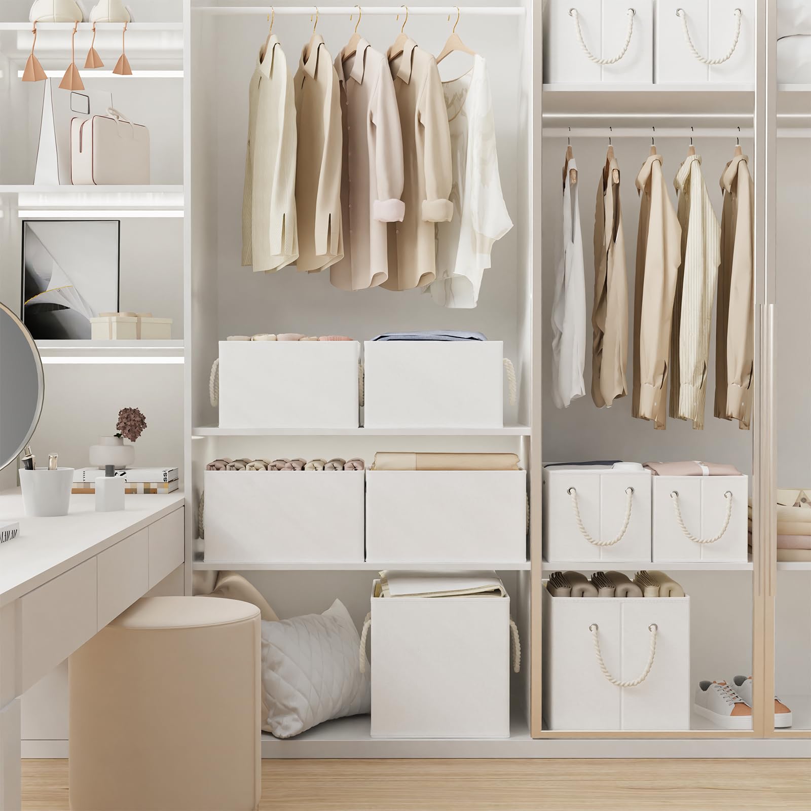 Yawinhe 4 Set Cubi Portaoggetti Scaffale,33x33x33cm Organizzazione,Bianco | Contenitori in Tessuto con Manico;Organizzatori per Armadio;Scatole Portaoggetti Pieghevoli,per Conservare Vestiti