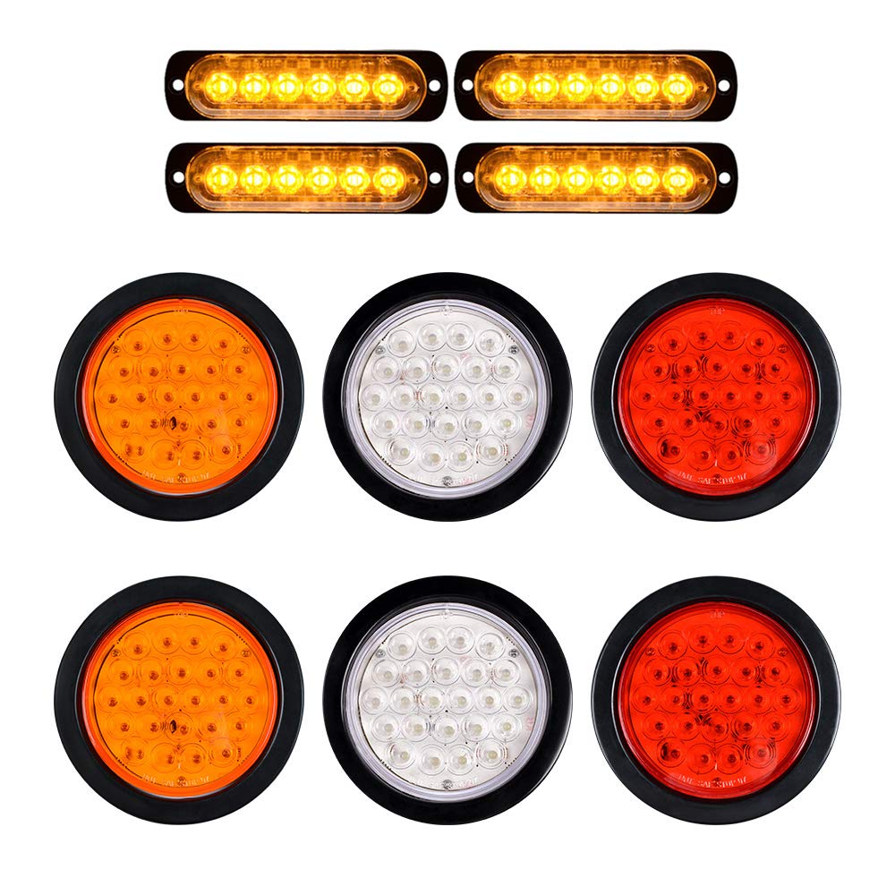 4pcs Amber LED Side Strobe Light Warning Emergency Caution Construction and and 2 RED 2 AMBER 2 WHITE 4