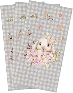 Kitchen Towels Microfiber Cleaning Cloths, Easter Cute Rabbit Lily Retro Background Soft Dish Towels for Kitchen, Pack of 3 Absorbent Hand Towels Reusable Tea Towels,Bar Towels,18x28 Inch