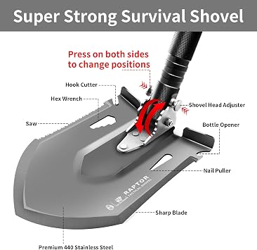 Survival Tactical Shovel | Multifunctional Folding Camping Shovel Foldable Camp Shovel with Aluminium Alloy Handle,For Off-road Recovery,Snow,Emergency