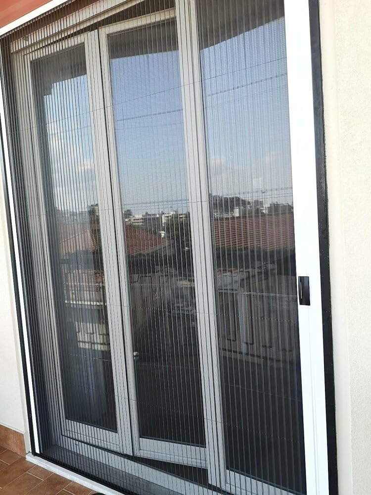 Zanzariera Laterale Plisse Porta Finestra Scorrevole in Kit Fai da Te Avvolgibile Riducibile Max 25cm Alluminio Verniciato Accessori Inclusi Bianco o Marrone Varie Misure Mini Plisse
