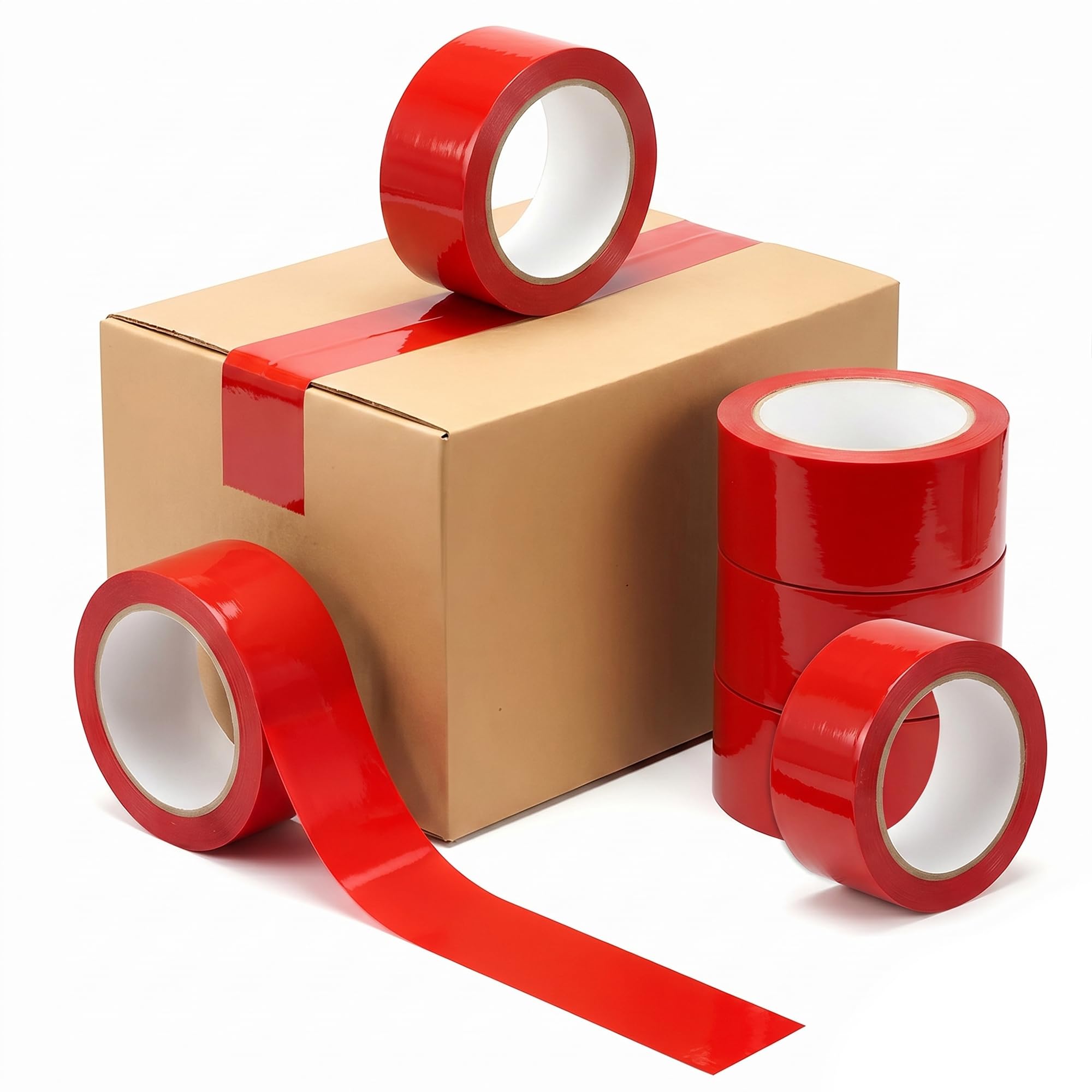 Tezraftaar® 12 x Parcel Packaging Tape Red Carton Sealing Tape 48mm x 66m Heavy Duty Strong for Box Packing Shipping Warehouse Industrial Office uses