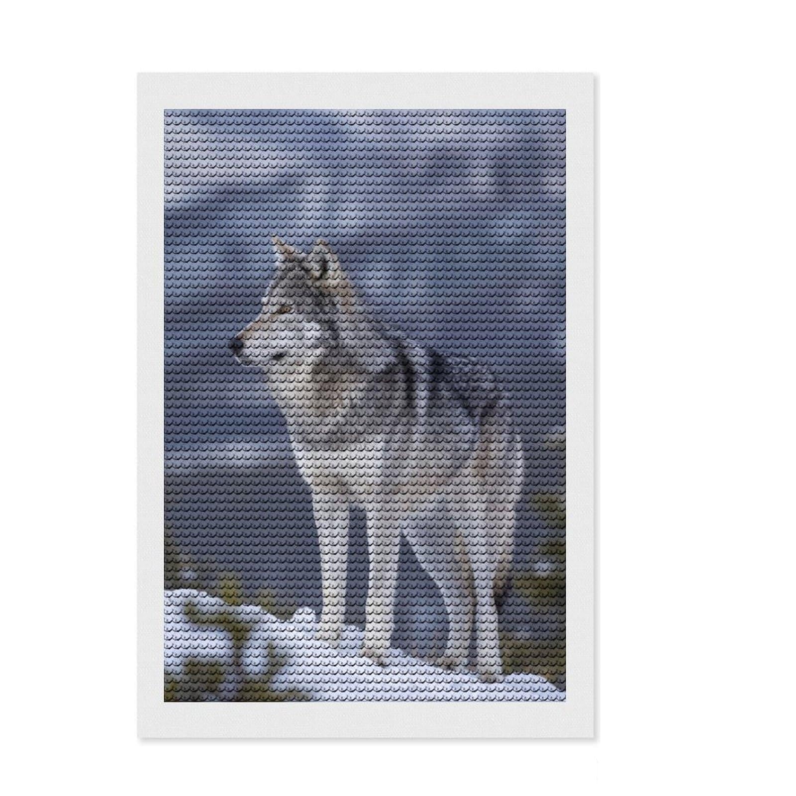Junmoney Wolf in Snowy Landscape Diamond Art Canvas 8"x12", for Creative Relaxation, Printed Canvas, Modern Decor, Christmas Gift, with Tool Kit