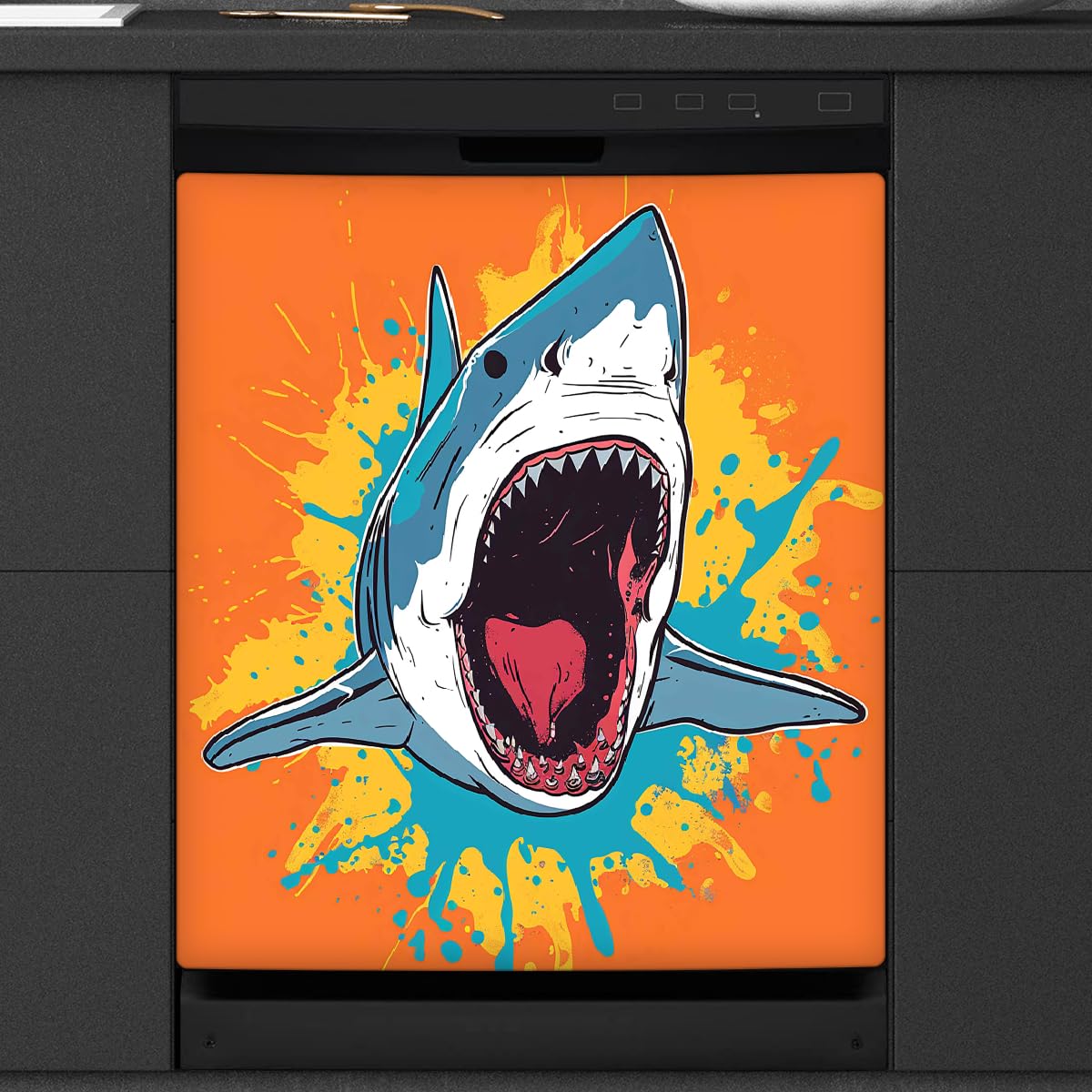 Panel frontal magnético Mexpekil de lavavajillas reutilizable funda Shark Mouth decorativa de cocina 8