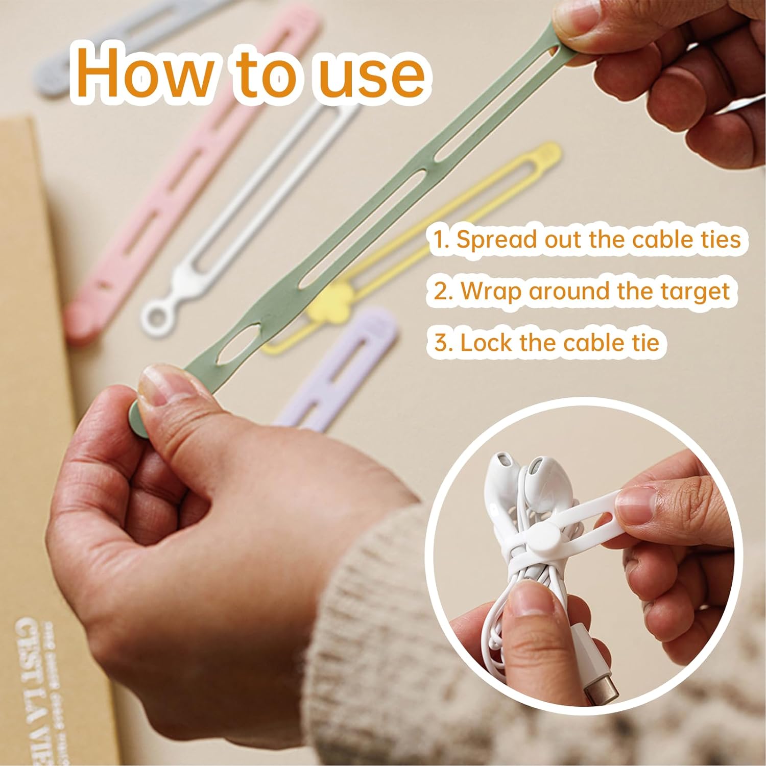 24pcs Silicone Cable Ties Reusable, Cord Organizer, 4 Styles Data Cable Organizer High Elasticity Cord Wraps Cable for Travel Home Office Bundling and Fastening Cable Essentials