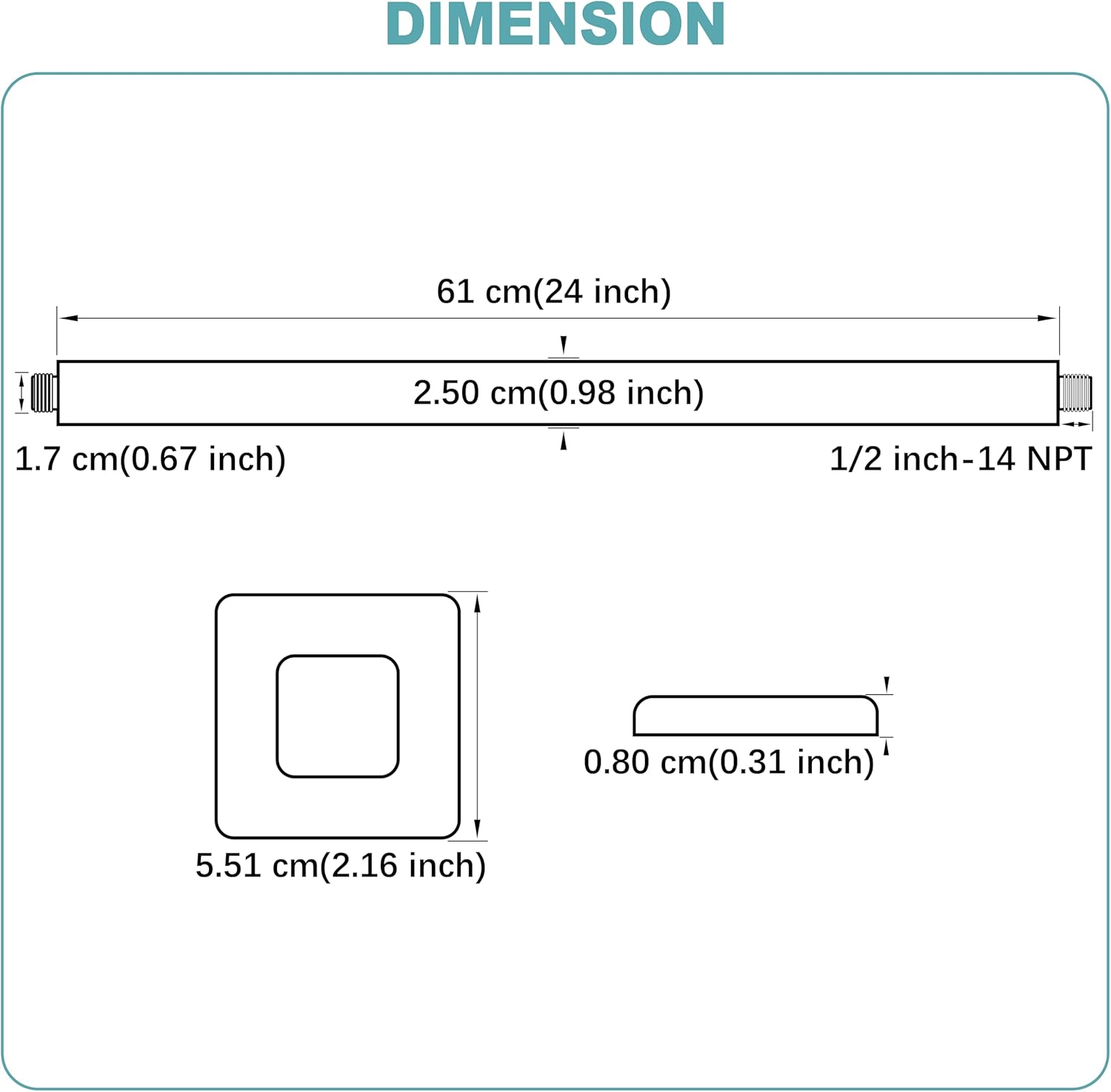BESTILL 24 Inch Brushed Nickel Ceiling Mount Shower Arm and Flange, Square Rain Shower Arm