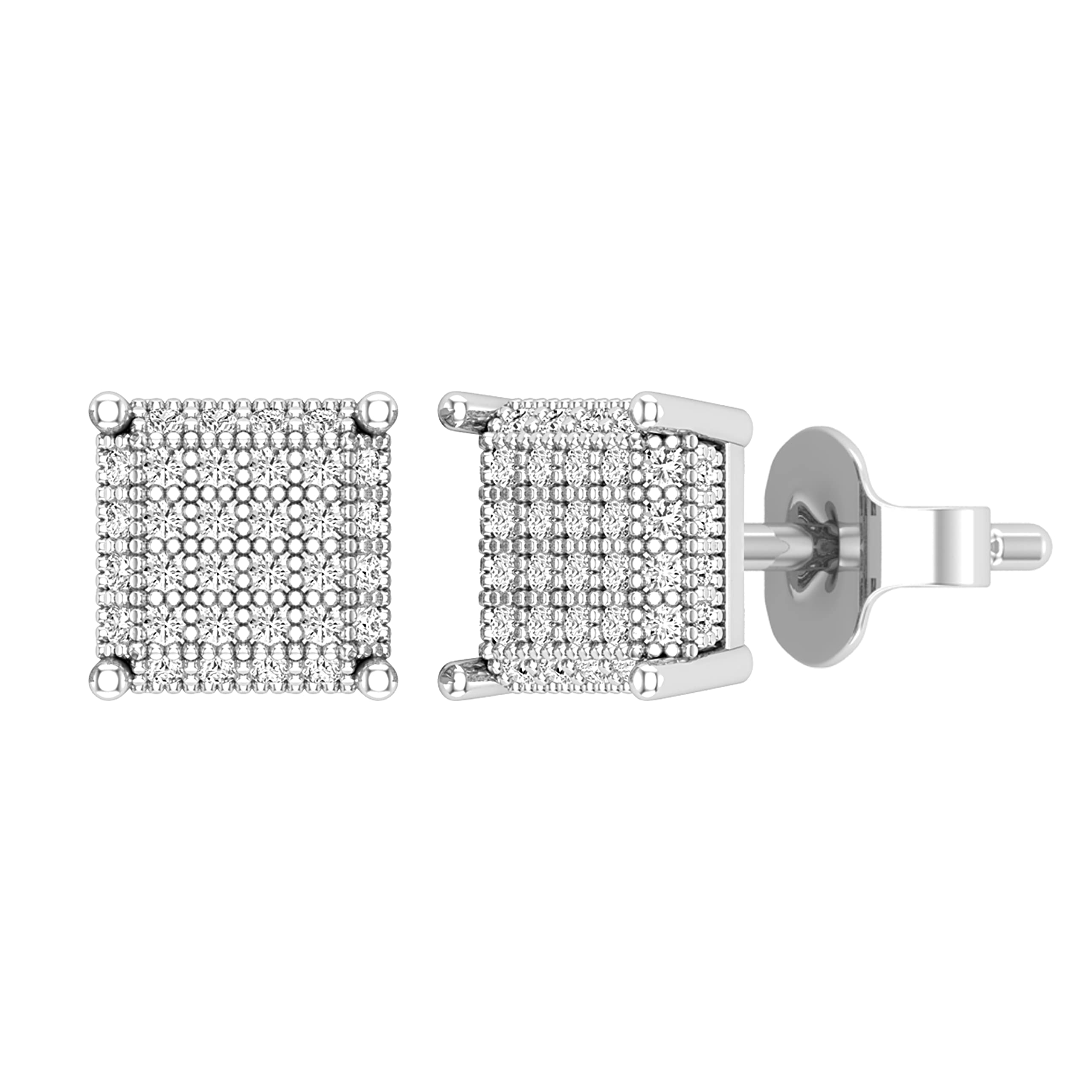 Dazzlingrock Collection Round White Diamond Square Clustered Pushback for Men & Women (Unisex) Stud Earrings (0.24 ctw, Color I-J, Clarity I2-I3) in 925 Sterling Silver