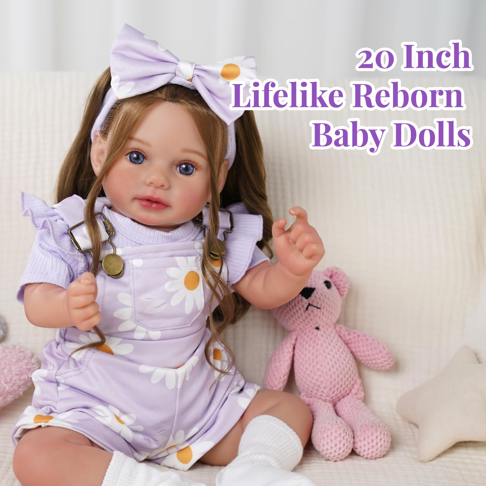 BABESIDE Bambola Realistica 50 cm per Bambina Corpo in Tessuto Morbido Testa e Arti in Vinile, Occhi Aperti, Abito Carino con Accessori, Giocattolo e Oggetto da Collezione per Bambini dai 3 Anni in Su