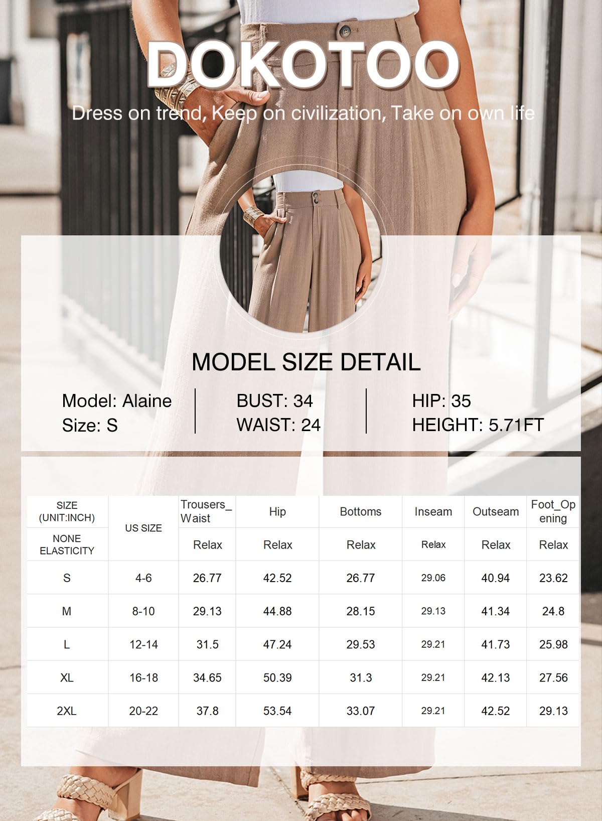 Dokotoo Womens Linen Pants Casual Loose Wide Leg Pants for Women Elastic Waist Palazzo Pants Trousers with Pockets: Small Green