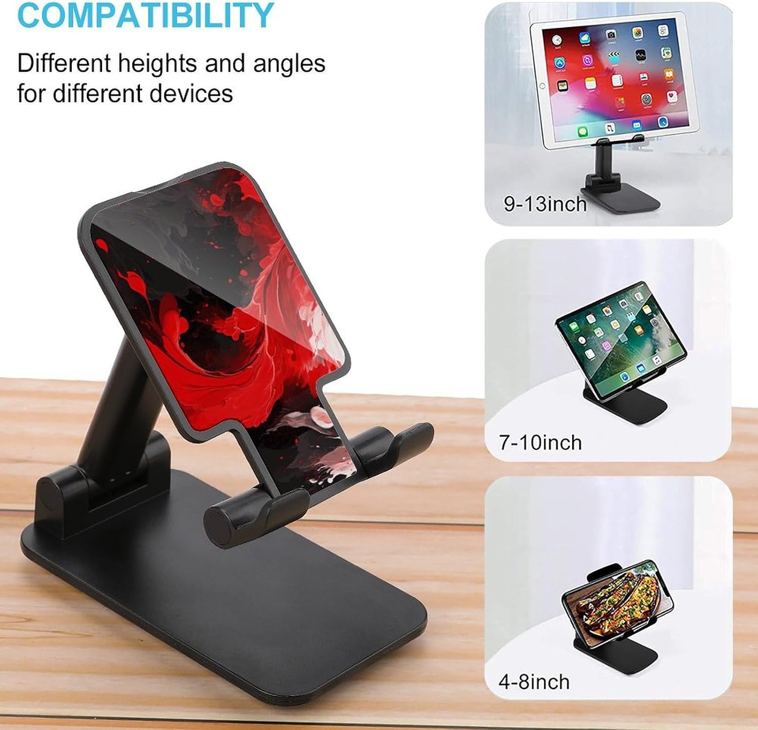 Red Black White Abstract Folding Cell Phone Stand, Portable Phone Holder image 3
