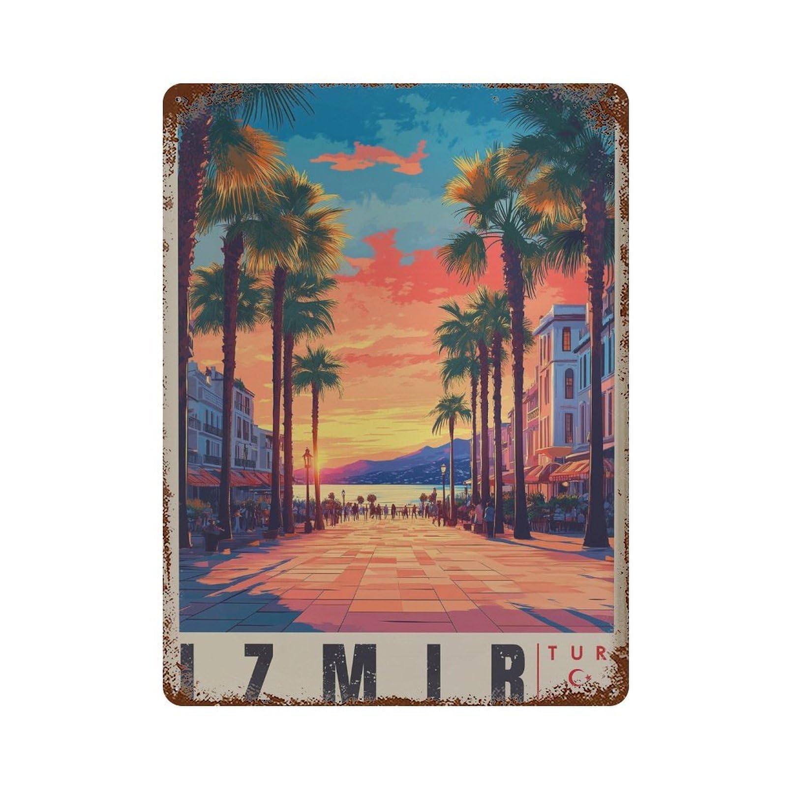xiaoxiaoshen Mediterranean Travel Izmir Sunset Palm Wall Decor Art Metal Tin Poster Modern Home Decor Art Home Bar Shop Decorations Vintage Sign 40x30cm
